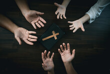Group Of Christianity People Praying Hope Together, Christians  Concept.