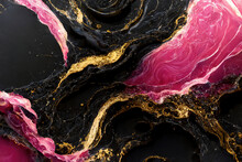 Pink And Black Marble Texture. Luxury Abstract Fluid Art Paint Background. Beautiful Modern 3d Wallpaper	