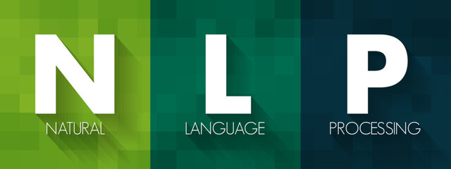 Poster - NLP Natural Language Processing - subfield of linguistics, computer science, and artificial intelligence, interactions between computers and human language, acronym text concept