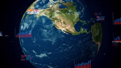 Fototapete - Planet earth and statistics charts. Global economy.