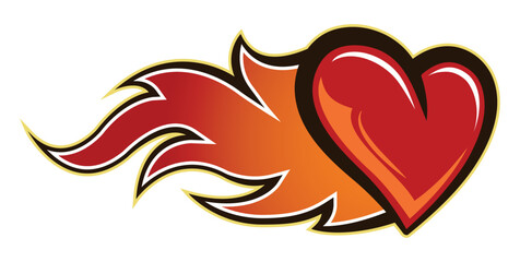 Wall Mural - heart burn vector graphic flaming heart symbol of love and passion logo and tattoo template heart sh