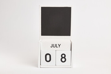 Calendar with the date July 8 and a place for designers. Illustration for an event of a certain date.