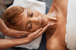 © Wesley J/peopleimages.com - Black woman, massage and beauty facial with luxury organic treatment on head at natural health spa to relax, release stress and detox skin. Cosmetic skincare, wellness treatment and smile with peace