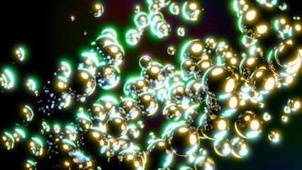 Poster - Abstract metal flying balls on a black background. Design. Silver spheres moving as a stream diagonally.