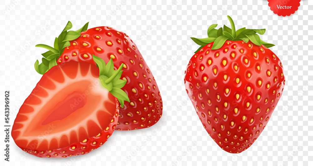 Whole and slice of strawberry realistic 3d vector illustration isolated ...