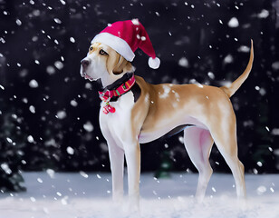 Wall Mural - Festive Great Dane in the snowy woods