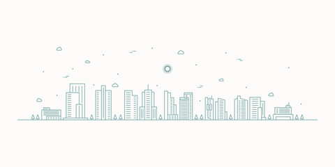 cityscape. modern flat line landscape vector. city landscape line art illustration with building, to