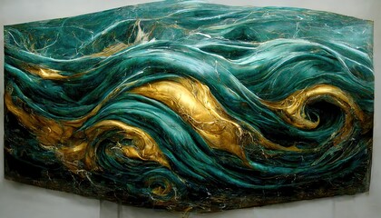 Wall Mural - Golden and green marble swirl 3d style 