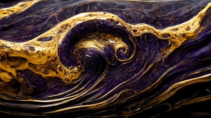 Wall Mural - Swirl of golden and violet marble texture 