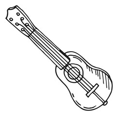 Sticker - Guitar line icon. String music instrument doodle