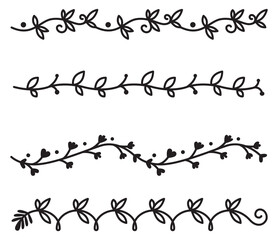Wall Mural - Doodle branches set. Decorative botanical border collection