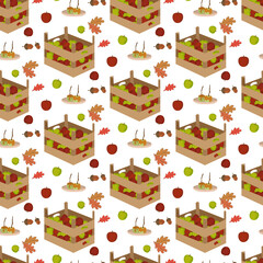 Wall Mural - Fresh apples in wooden box seamless pattern