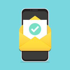 Leinwandbilder - Smartphone with open email message with tick in a flat design