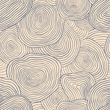 Aesthetic Circle Line Seamless Pattern. Moire Thin Hand Drawn Ink Strokes In Flowing Dynamic Print For Fabric Design. Vintage Retro Wave Japanese Style Wood Texture.