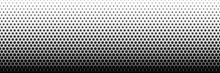 Poster - horizontal black halftone of hexagon design for pattern and background.
