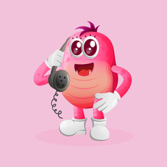 Poster - Cute pink monster pick up the phone, answering phone calls