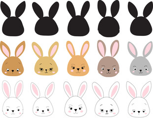 Wall Mural - rabbits portrait cartoon in flat style, design isolated vector