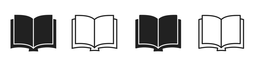 Poster - Book icon set. Open Book symbol. Isolated. Flat, line, stroke styles. Editable stroke. Vector illustration