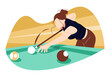 illustration of beautiful woman playing billiard. landscape. the concept of sport, game, hobbiy, bar, etc. flat vector illustration