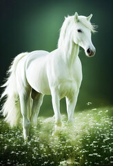  white horse runs gallop in the field