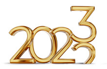 Symbol 2023 Twenty-three And 2022 Twenty-two Gold Metallic Colored, Isolated, 3d-illustration