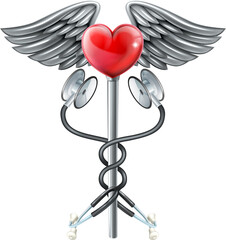 Sticker - Heart Caduceus Stethoscope Medical Icon Concept