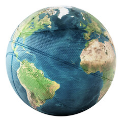 basketball mapped with earth texture on transparent background.