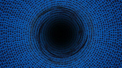 Poster - Binary code on blue background pulled into black hole - 3D Illustration