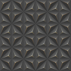 Wall Mural - seamless modern geometric 3d black background with golden ornament - vector illustration