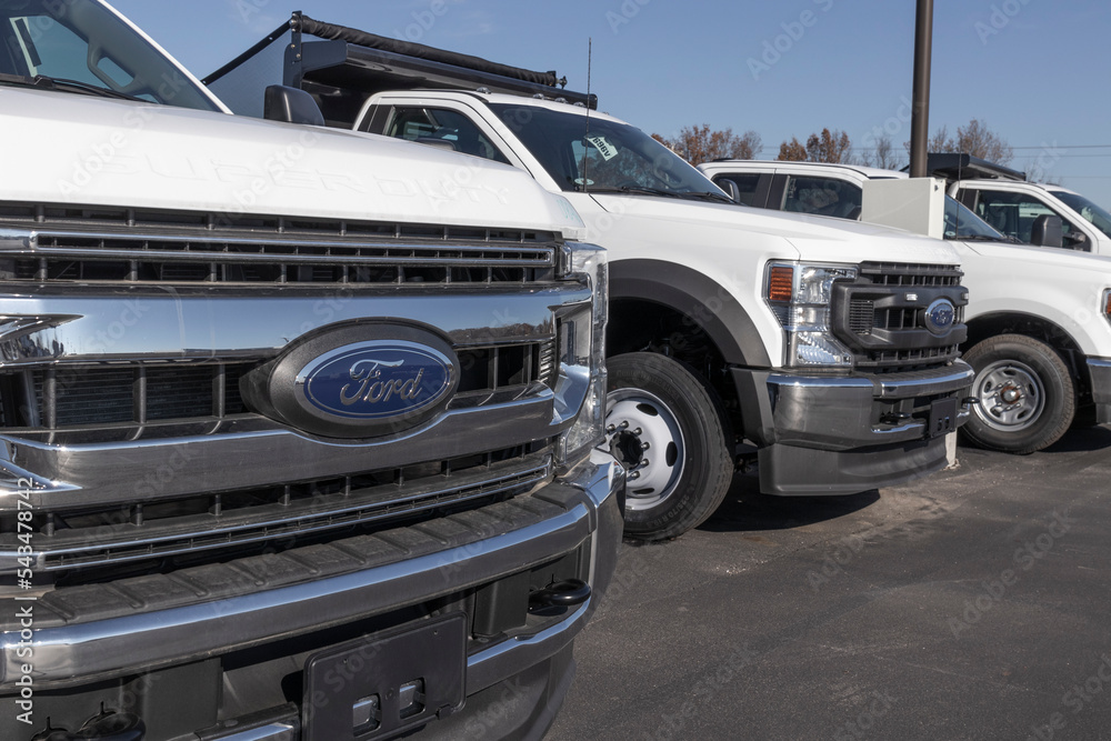 Ford Super Duty F-Series truck display at a dealership. The Ford Super ...