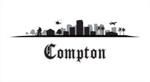 Compton, Los Angeles in California, United States Skyline, Urban Hood Landscape in vector graphic artwork. Gothic font, black silhouette design.