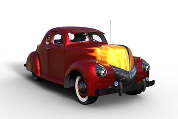 Poster - 3D illustration of a customised old vintage American car isolated on white.