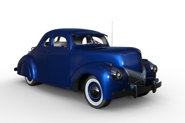 Poster - 3D illustration of an old blue vintage American car isolated on white.