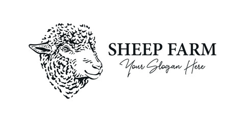 Awesome sheep head illustration vintage logo vector portrait lamb face sketch drawing 