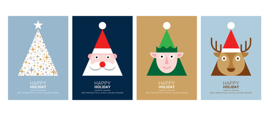 Wall Mural - merry christmas modern card set elements greeting text lettering blue background vector