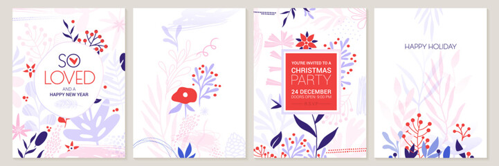 Wall Mural - christmas party invitation poster background in trendy flat style