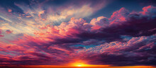 Beautiful Sunset Sky With Pastel Pink And Purple Colors, Sunset Whit Clouds.