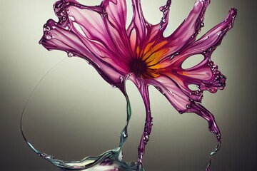 Wall Mural - intricate morphing of a blooming peoni flower into liquid dripping thick melting