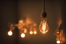  A Light Bulb Hanging From A Wall With Many Lights Around It And A Wire Wrapped Around It With A Light Bulb.