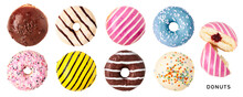 Different Donuts Set. PNG With Transparent Background. Flat Lay. Without Shadow.