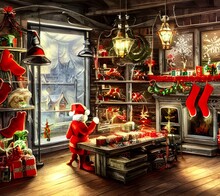 The Christmas Toy Factory Is A Busy Place. Elves Are Working Hard To Make Toys For Good Girls And Boys. The Workshop Is Full Of Noise And Laughter. Toys Are Being Made, Inspected, And Packaged. It's A
