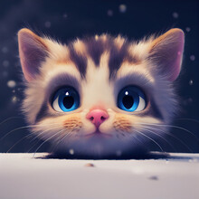 Cat With Blue Eyes 3D Illustration,3D Rendering 
