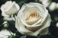  A White Rose With A Green Background Is Shown In This Picture.