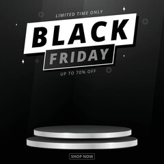 Wall Mural - Black Friday sale banner template. with social media poster on podium stage.