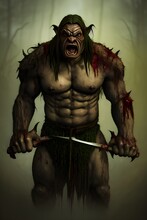 Scary Mystical Forest Orc. Mutant Orc Warrior