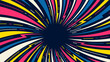Pop art comic fast speed lines. Radial colored lightning directed to the center of the screen. Dynamic vector background wirh super hero explosive speed lines.