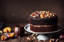 3D Rendering Of A Chocolate Cake With Nuts