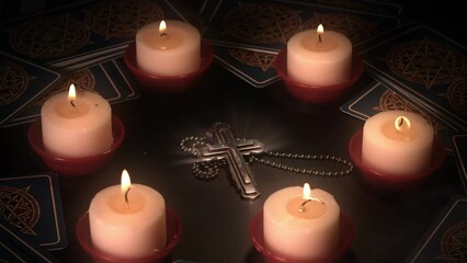 Wall Mural - Christian Religion Symbol Cross in Candle Light 