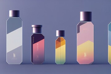 Sticker - Premium podium, showcase on abstact, pastel background of diagonal curve lines with copy space. Mock up for the exhibitions, presentation of products, body care bottle 3D, render.