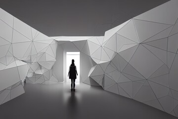 Sticker - Empty white room with geometric structure, 3d rendering. Computer digital drawing.